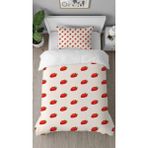 Greendecor Çilek Meyve Tatlı Şeker Desenli Dijital Baskılı Özel Tasarımlı Çarşafsız Tek Kişilik Nevresim Takımı - Kırmızı - 160 x 220 cm