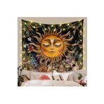 GREENDECOR Çok Renkli 100x70 cm Yanan Güneş Vintage Çiçek Bitkiler Ve Yaprakları Mistik Hippi Duvar Örtüsü