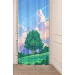 Greendecor Doğa Şehir Ağaç Doğa Bohem Desenli Özel Tasarım Dijital Baskılı (Tek Kanat) Modern Şık Fon Perde - Lacivert - 135 x 260 cm