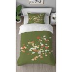 Greendecor Papatya Çiçek Desenli Baskılı Özel Tasarımlı Çarşafsız Tek Kişilik Tarz Şık Nevresim Takımı - Haki - 160 x 220 cm