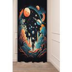 GREENDECOR Uzay Gezegen Astronot Yıldız Desenli Dijital Baskılı Fon Perde (Tek Kanat) Renkli Modern Fon Perde GRİ 140 x 270