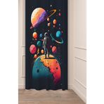 GREENDECOR Uzay Gezegen Astronot Yıldız Desenli Dijital Baskılı Fon Perde (Tek Kanat) Renkli Modern Fon Perde HARDAL 140 x 250