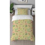 Greendecor Yapraklar Çiçek Bohem Desenli Baskılı Özel Tasarımlı Çarşafsız Tek Kişilik Tarz Şık Nevresim Takımı - Haki - 160 x 220 cm