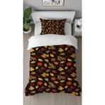 Greendecor Yapraklar Çiçek Bohem Desenli Baskılı Özel Tasarımlı Çarşafsız Tek Kişilik Tarz Şık Nevresim Takımı - Siyah - 160 x 220 cm