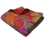 Greenland Home Jewel%100 Pamuk Kantha Kapitone Battaniye, 127 x 152 cm, Kırmızı