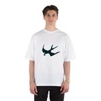 GreenMint Cute Swallow Pixel Art Unisex Beyaz Oversize T-shirt