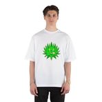 GreenMint Cute Weed Leaf Emoticons Unisex Beyaz Oversize T-shirt