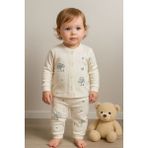 Greenmoon %100 Pamuk Bebek Pijama Takımı - 113-Krem Rengi - 0 - 3 Ay