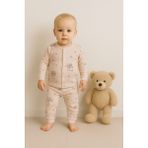 Greenmoon %100 Pamuk Bebek Pijama Takımı - Ekru - Gül Kurusu - 0 - 3 Ay
