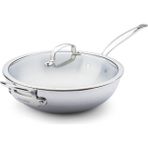 Greenpan Premiere Pro 5-Ply Paslanmaz Çelik Cam Kapaklı Wok Tava 30 cm 4.74 L - Gümüş