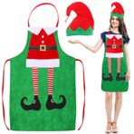 GreenYeah Noel önlüğü, cüce kostümü şapkalı önlük, Noel cücesi önlüğü, Noel elfleri mutfak önlüğü, kırmızı yeşil Noel önlüğü, Noel partisi Noel arifesi şef (B)