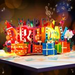 GREETING ART Happy Birthday kartı, müzik ve ışıklı doğum günü kartı, flamingo doğum günü kartı, 3D Pop Up kartı, doğum günü, eş, erkek arkadaş için doğum günü hediyesi