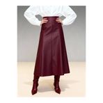 Grenj Fashion Bordo Suni Deri Yüksek Bel Maxi Etek