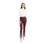 Grenj Fashion Önü Yırtmaçlı Çıma Dikişli Kalın Şardonlu Yüksek Bel Deri Pantolon Tayt (L, Bordo)