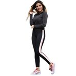 Grenj Fashion Siyah Yanı Pembe Beyaz Şeritli Yüksek Bel Toparlayıcı Tayt (XL)