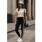 Grenj Fashion Siyah Yanı Pembe Beyaz Şeritli Yüksek Bel Toparlayıcı Tayt