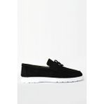 Greyybull Erkek Rok Loafer Ayakkabı Siyah - Beyaz, Nubuk ve Deri Malzeme, Kısa Taban, Pratik Slip-On Bağlama