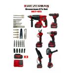 Grezerman Kırmızı 6'Lı Set Kömürsüz Bakır Sargı Şarjlı Matkap, Hilti, Budama Testere, Makas, Taşlama