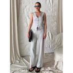 Gri %100 Pamuk Lavin Keten Yelek Pantolon Takım