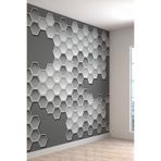 Gri 3 Boyutlu Geometrik Desenli Silinebilir Kumaş Duvar Kağıdı- En X Boy - Ev ve Ofis Dekor, 350 x 260