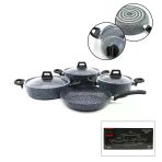 Gri 7 Parça Granit Tencere - Tava Seti 20-24Cm Derin - 27Cm Basık Cam Kapak Tencere - 26Cm Tava (5365)