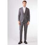 Gri Balıksırtı Erkek Takım Elbise - Slim Fit - 48