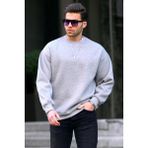 Gri Bisiklet Yaka Oversize Şardonlu Basic Erkek Sweatshirt 6048 - M