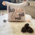 Gri Boncuk Dekoratif "Home Sweet Home" Yazılı Kırlent