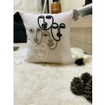 Gri Boncuk Kırlent Kılıfı Punch İsleme Yüzler desen