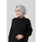 Gri Çapraz Büzgülü Piliseli Tesettür Bone Fukuro Kendinden Desenli 2316_15