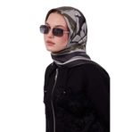 Gri Çiçek Desen Twill Ipek Esarp