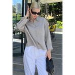 Gri Çizgili Oversize Kadın Gömlek MG2093