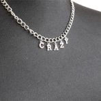 Gri Crazy Yazılı Harfli 45 cm Zincirli Hediyelik Bayan Kolye Takı