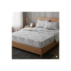 Gri Damask Pamuklu Çift Kişilik Çarşafı Lastikli Nevresim Takımı, Gri