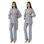 Gri Dantel Detaylı Sabahlıklı Hamile Lohusa Pijama Takımı Effort, S, EF3054-198.042.719.440