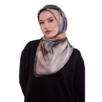 Gri Desenli Twill İpek Eşarp