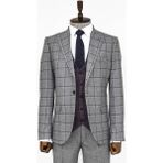 Gri Ekose Ceketli Slim Fit Takım Elbise - 48