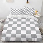 Gri Ekose Nevresim Takımı 160 x 200 Yumuşak Mikrofiber Yatak Örtüsü Fermuarlı Baskılı Nevresim Takımı 2 Yastık Kılıfı 65x65 cm