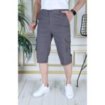 Gri Erkek Slim Fit Kapri Likralı Gabardin/kanvas Kargo Cepli Bermuda - Koyu Gri - 40