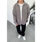 Gri G Nakışlı Oversize Polar Gömlek