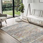 Gri Geometrik Pamuk Makinada Yıkanabilir Kaymaz Taban Dijital Makine Baskı Salon Halı-I-Krm_Lotus-8562-200x250