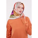 Gri İnce Yaprak Desen Twill İpek Eşarp