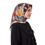 Gri Karışık Çiçek Desen Twill İpek Eşarp