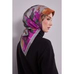 Gri Karma Desenli Twill İpek Eşarp