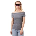 Gri Kayık Yaka Kısa Kollu Triko Bluz, 50% Pamuk 30% Akrilik, 49 cm Uzunluk, 35 cm Genişlik (gri, m)