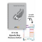 Gri Kelebek Spiralli Günlük Planlama Defteri - 100 Sayfa - 17X24 Planlayıcı Defter
