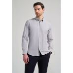Gri Kol Düz Oxford Düğmeli Yaka Cepsiz Pamuklu Classic Slim Fit Gömlek 1004250168