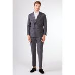 Gri Kruvaze Sivri Yaka Düz Slim Fit Erkek Takım Elbise - 54