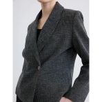 Gri Kruvaze Yaka Dokulu Kadın Blazer Ceket