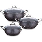 Gri Line Granit 6 Parça Midi Güveç Tencere Seti - Siyah - 16 x 18 x 20 cm